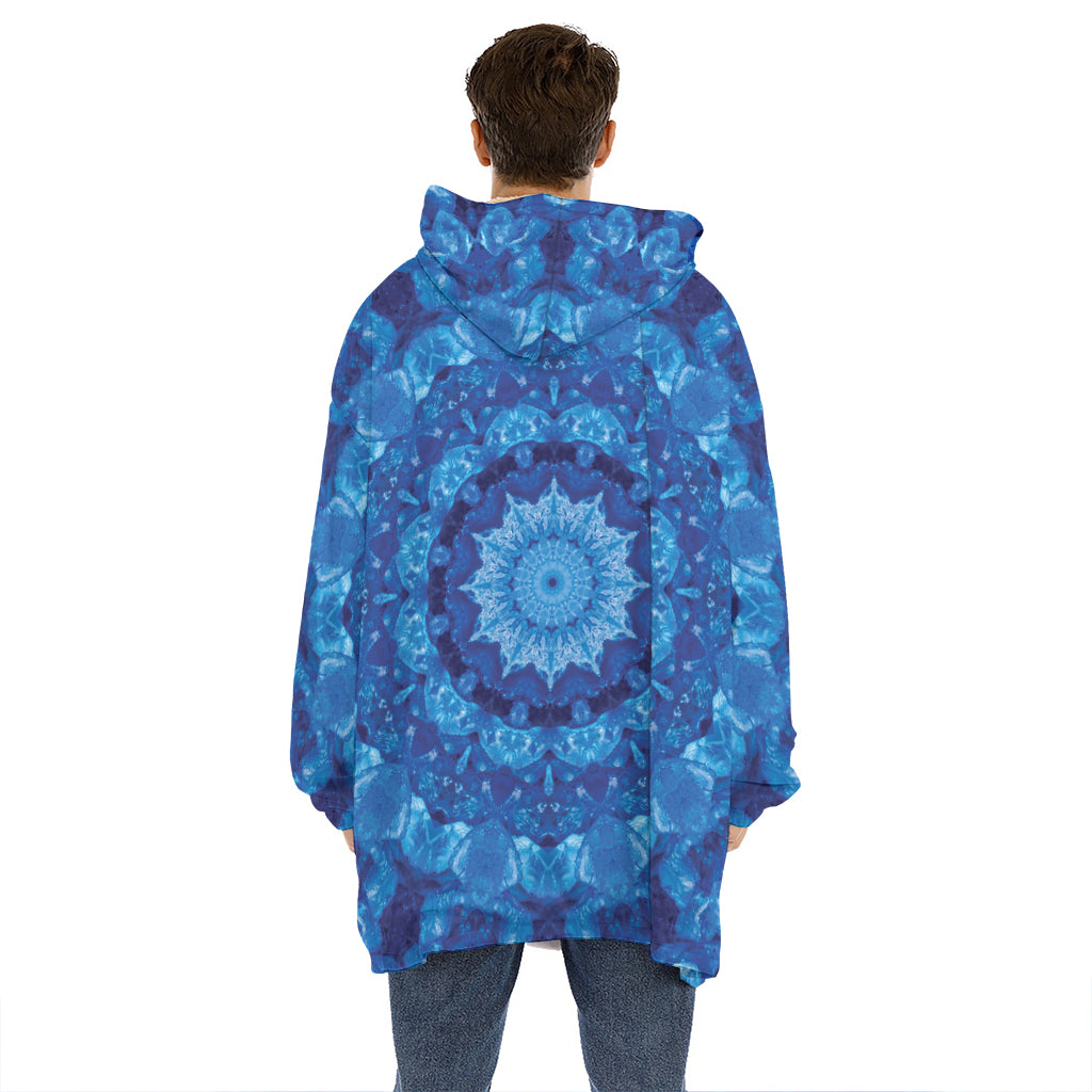 Blue Crystal Kaleidoscope Print Hoodie Blanket