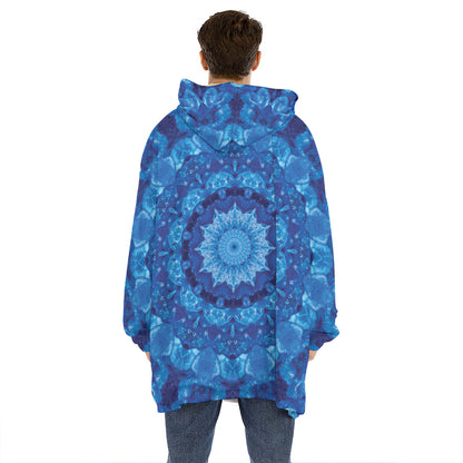 Blue Crystal Kaleidoscope Print Hoodie Blanket
