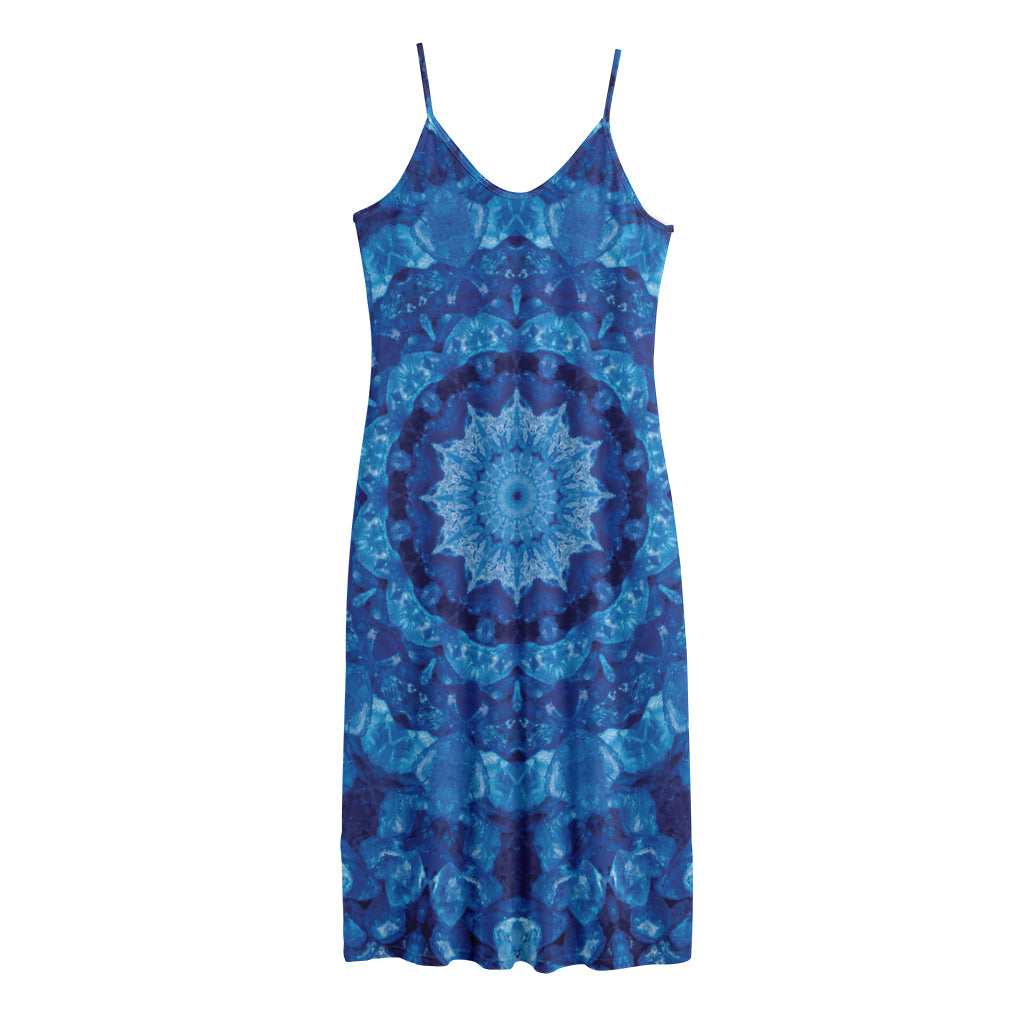 Blue Crystal Kaleidoscope Print Jersey Midi Cami Dress