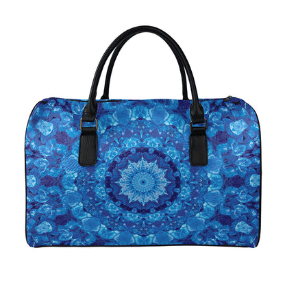 Blue Crystal Kaleidoscope Print Leather Duffle Bag
