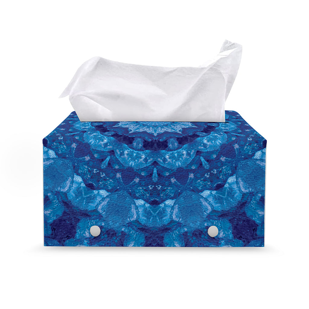 Blue Crystal Kaleidoscope Print Leather Tissue Box Cover