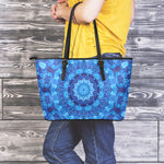 Blue Crystal Kaleidoscope Print Leather Tote Bag