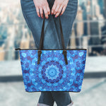 Blue Crystal Kaleidoscope Print Leather Tote Bag