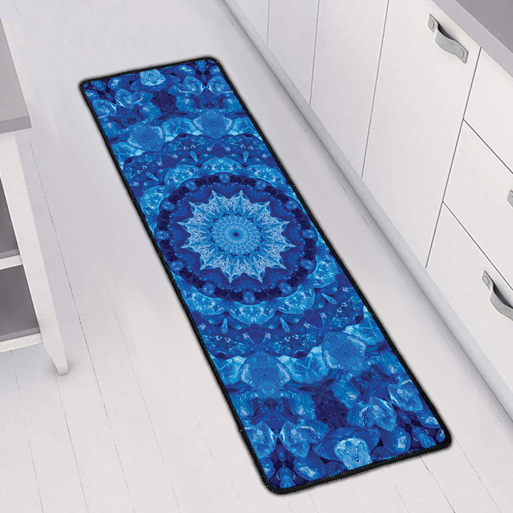 Blue Crystal Kaleidoscope Print Long Kitchen Mat