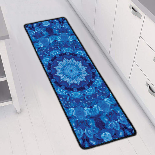 Blue Crystal Kaleidoscope Print Long Kitchen Mat