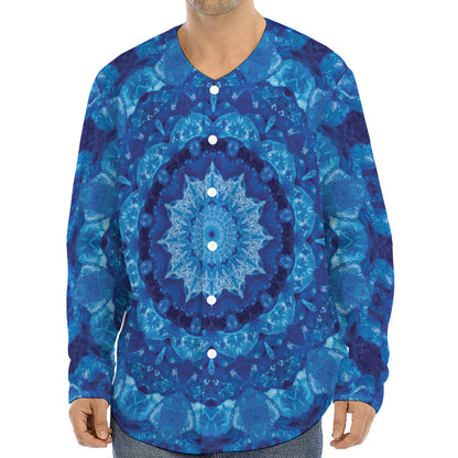Blue Crystal Kaleidoscope Print Long Sleeve Baseball Jersey