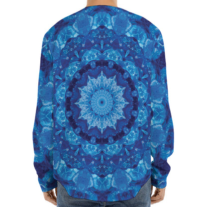 Blue Crystal Kaleidoscope Print Long Sleeve Baseball Jersey