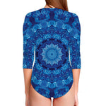 Blue Crystal Kaleidoscope Print Long Sleeve Swimsuit