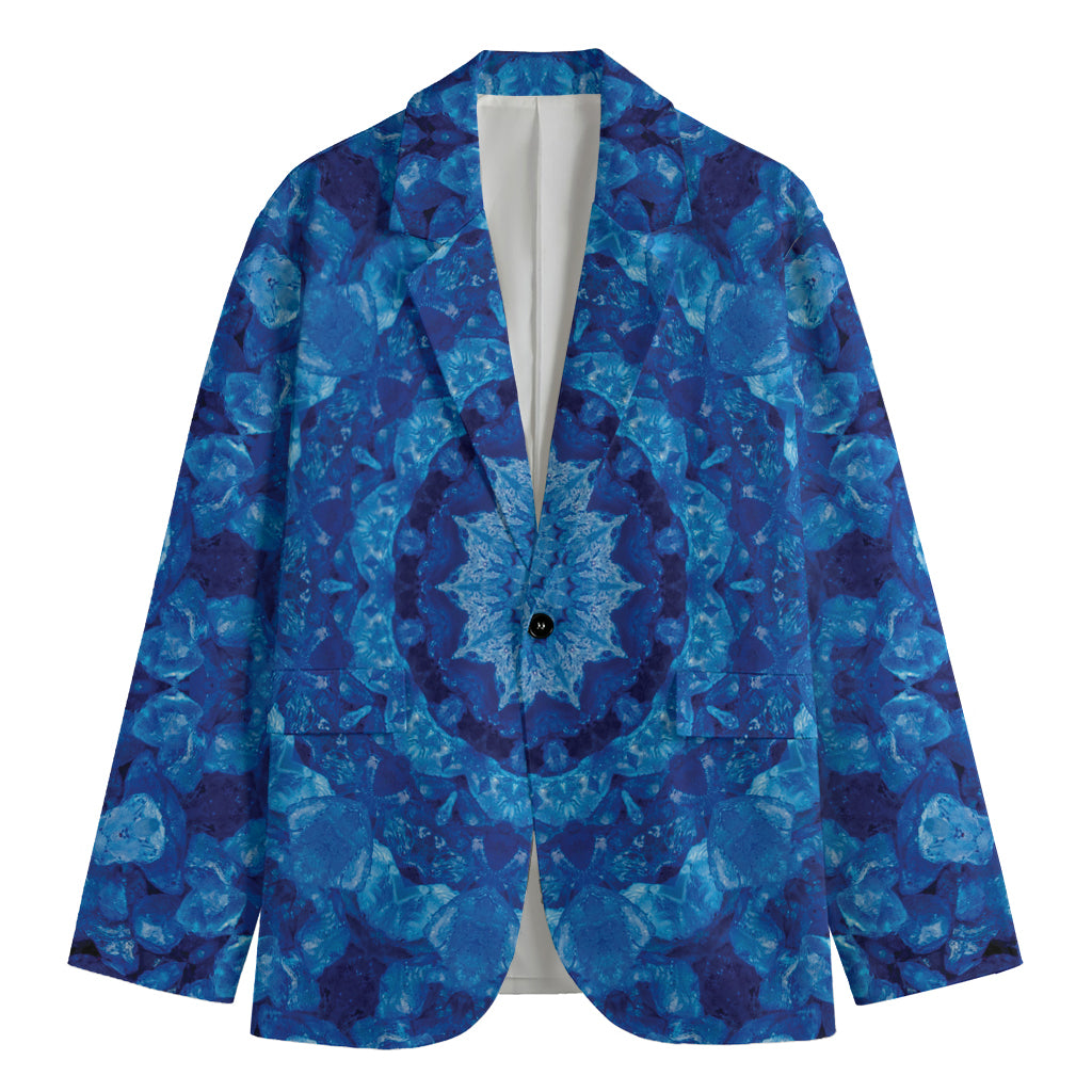 Blue Crystal Kaleidoscope Print Men's Cotton Blazer