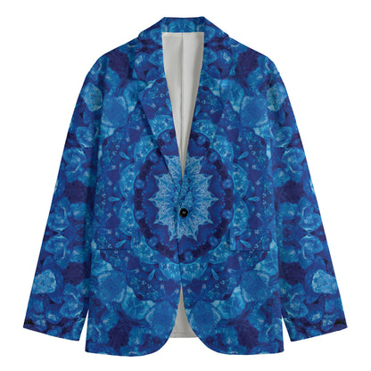 Blue Crystal Kaleidoscope Print Men's Cotton Blazer