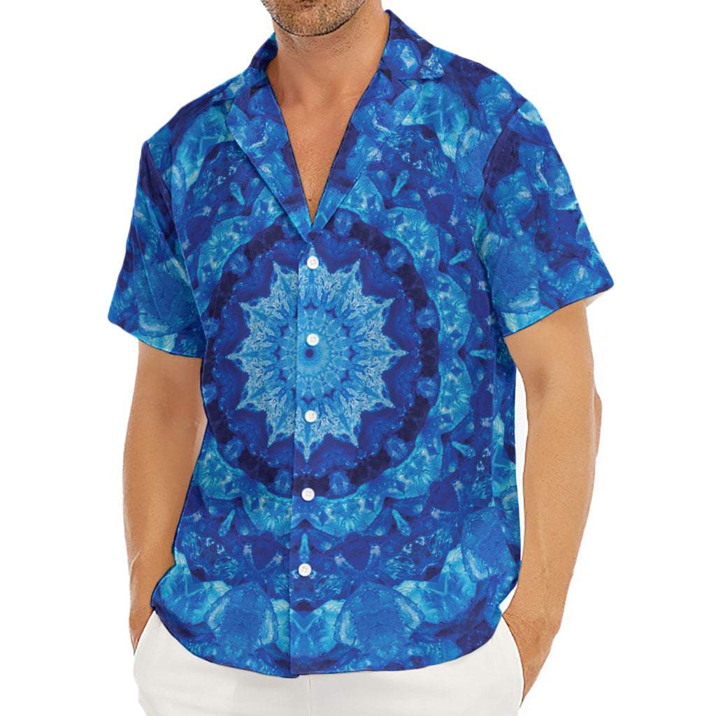 Blue Crystal Kaleidoscope Print Men's Deep V-Neck Shirt