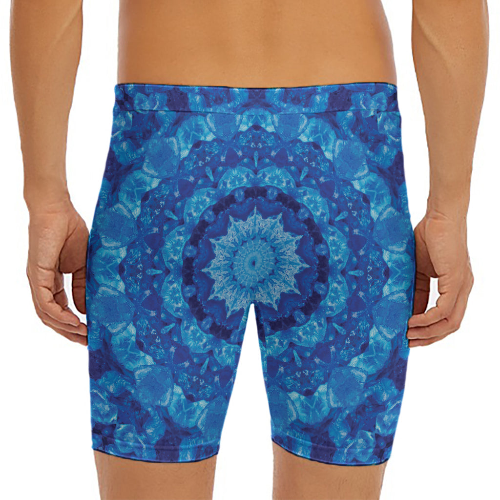 Blue Crystal Kaleidoscope Print Men's Long Boxer Briefs
