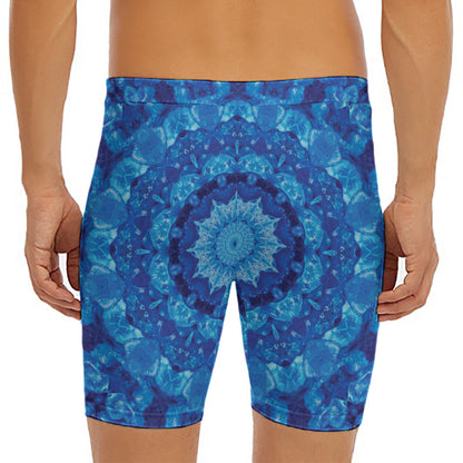 Blue Crystal Kaleidoscope Print Men's Long Boxer Briefs