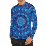 Blue Crystal Kaleidoscope Print Men's Long Sleeve Rash Guard