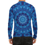 Blue Crystal Kaleidoscope Print Men's Long Sleeve Rash Guard