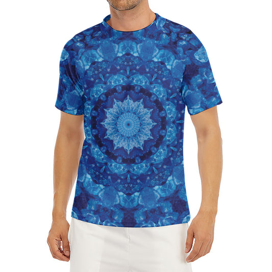 Blue Crystal Kaleidoscope Print Men's Short Sleeve Rash Guard
