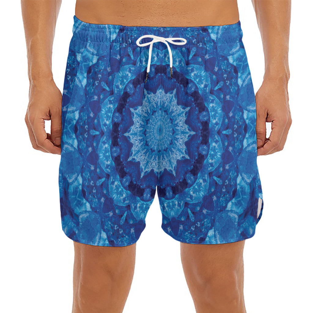 Blue Crystal Kaleidoscope Print Men's Split Running Shorts