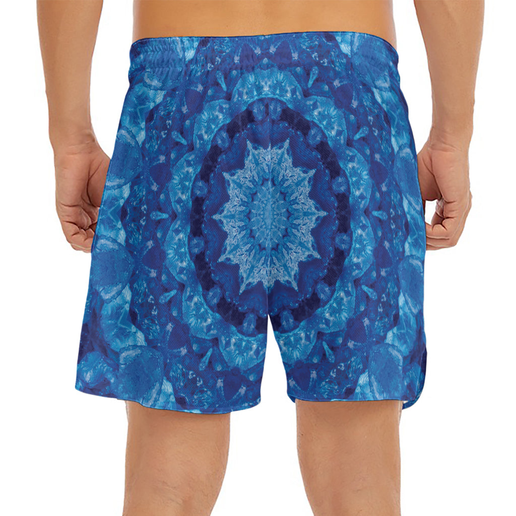 Blue Crystal Kaleidoscope Print Men's Split Running Shorts