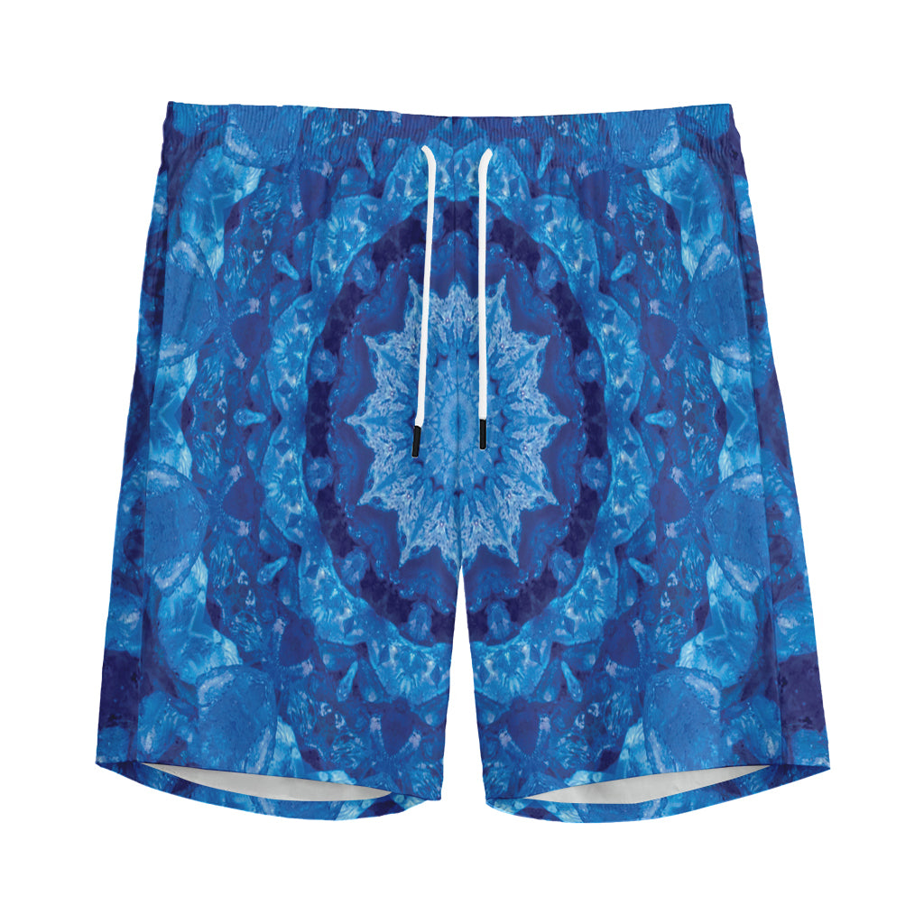Blue Crystal Kaleidoscope Print Men's Sports Shorts