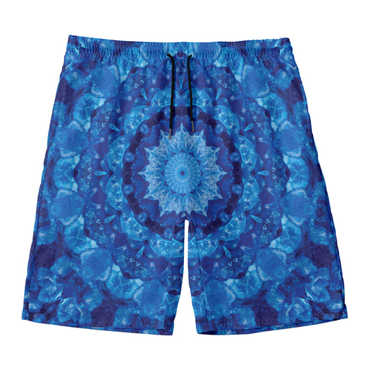 Blue Crystal Kaleidoscope Print Men's Swim Trunks