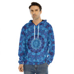 Blue Crystal Kaleidoscope Print Men's Velvet Pullover Hoodie