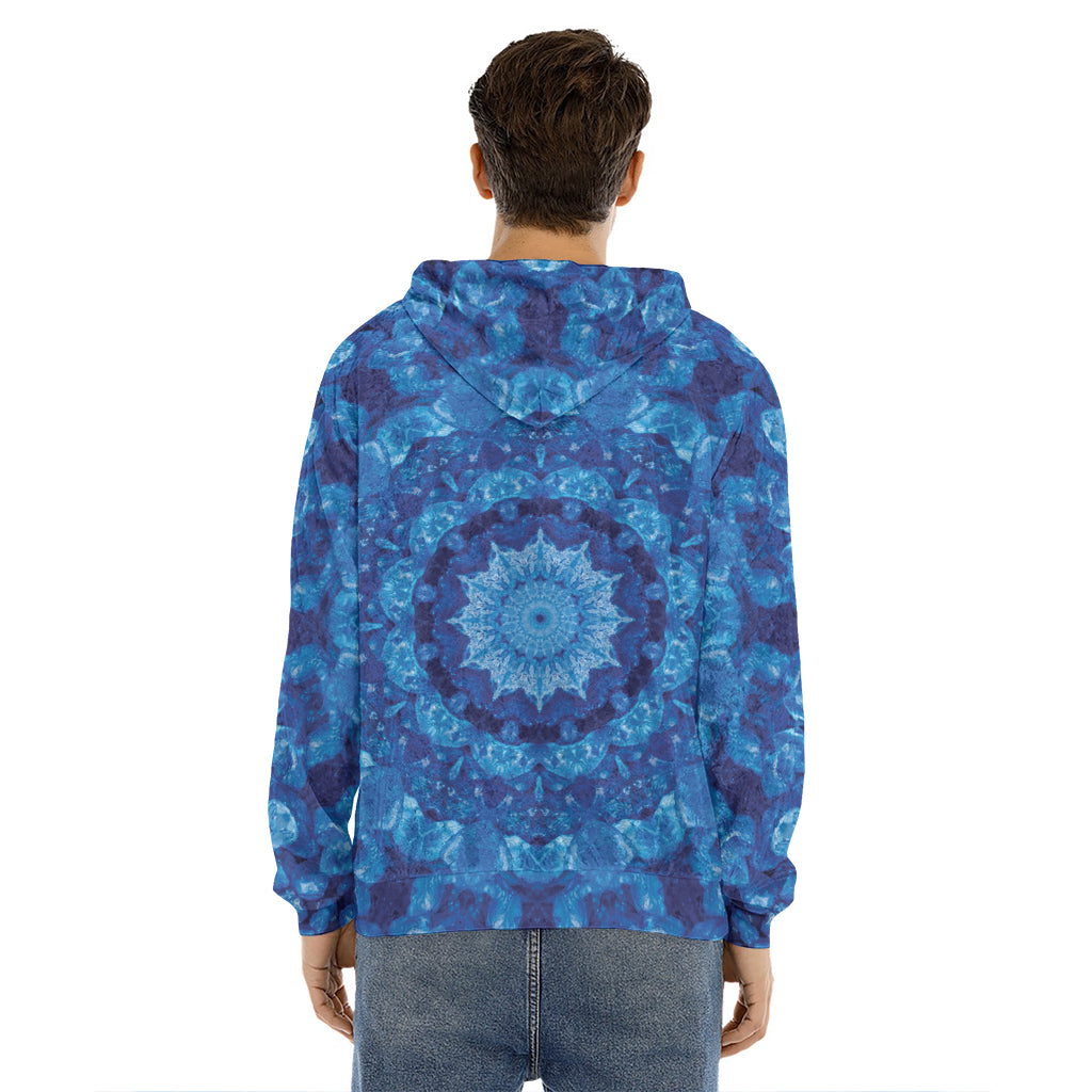 Blue Crystal Kaleidoscope Print Men's Velvet Pullover Hoodie