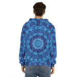 Blue Crystal Kaleidoscope Print Men's Velvet Pullover Hoodie
