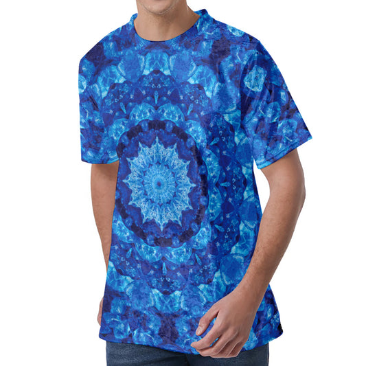 Blue Crystal Kaleidoscope Print Men's Velvet T-Shirt