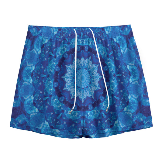 Blue Crystal Kaleidoscope Print Mesh Shorts