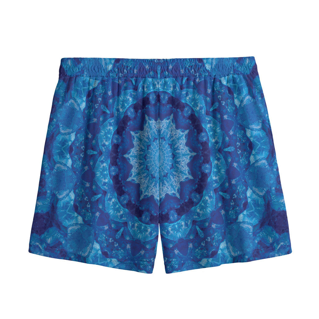 Blue Crystal Kaleidoscope Print Mesh Shorts