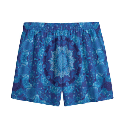 Blue Crystal Kaleidoscope Print Mesh Shorts