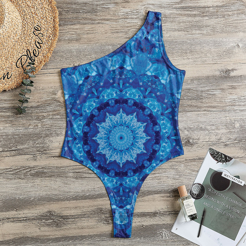 Blue Crystal Kaleidoscope Print One Shoulder Bodysuit