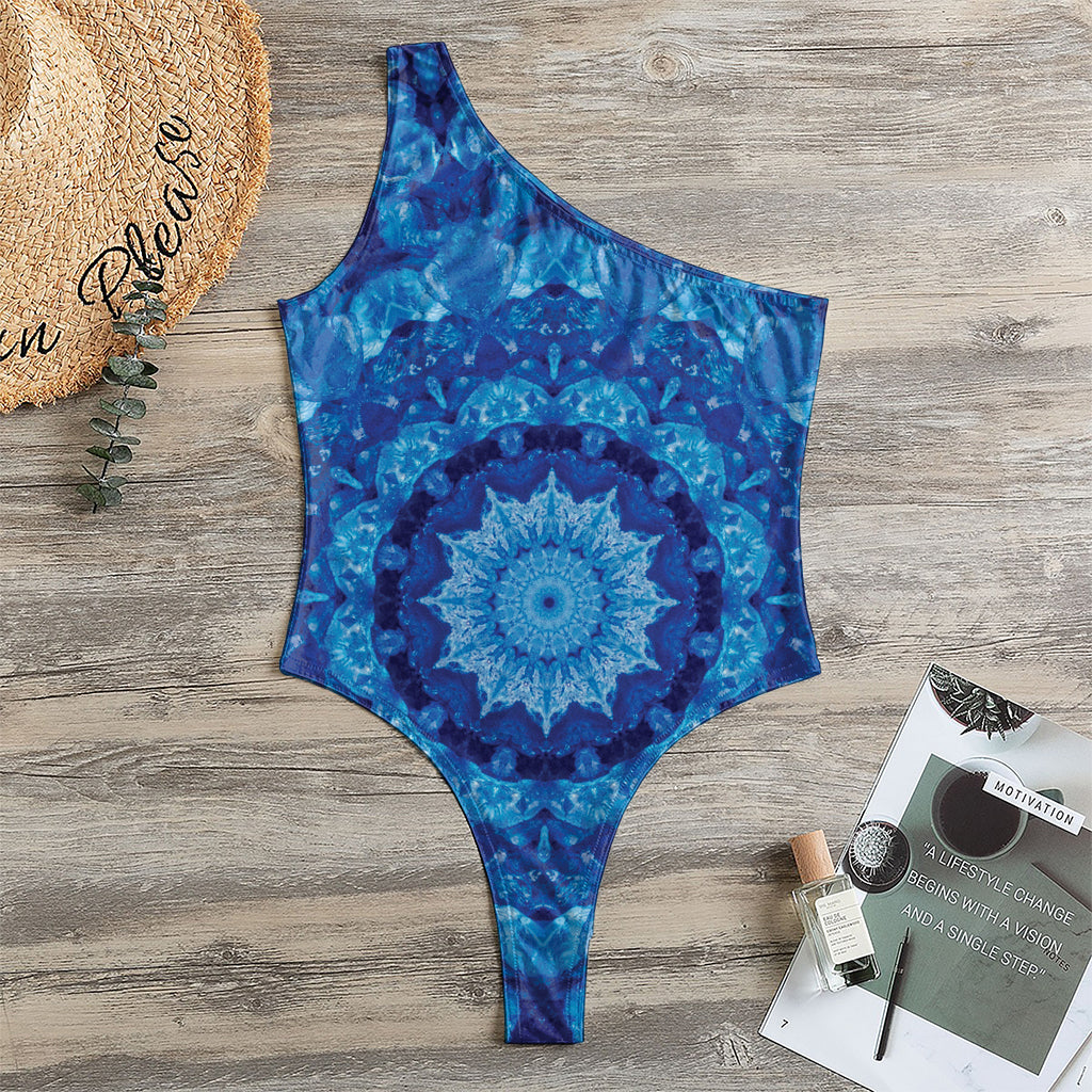 Blue Crystal Kaleidoscope Print One Shoulder Bodysuit