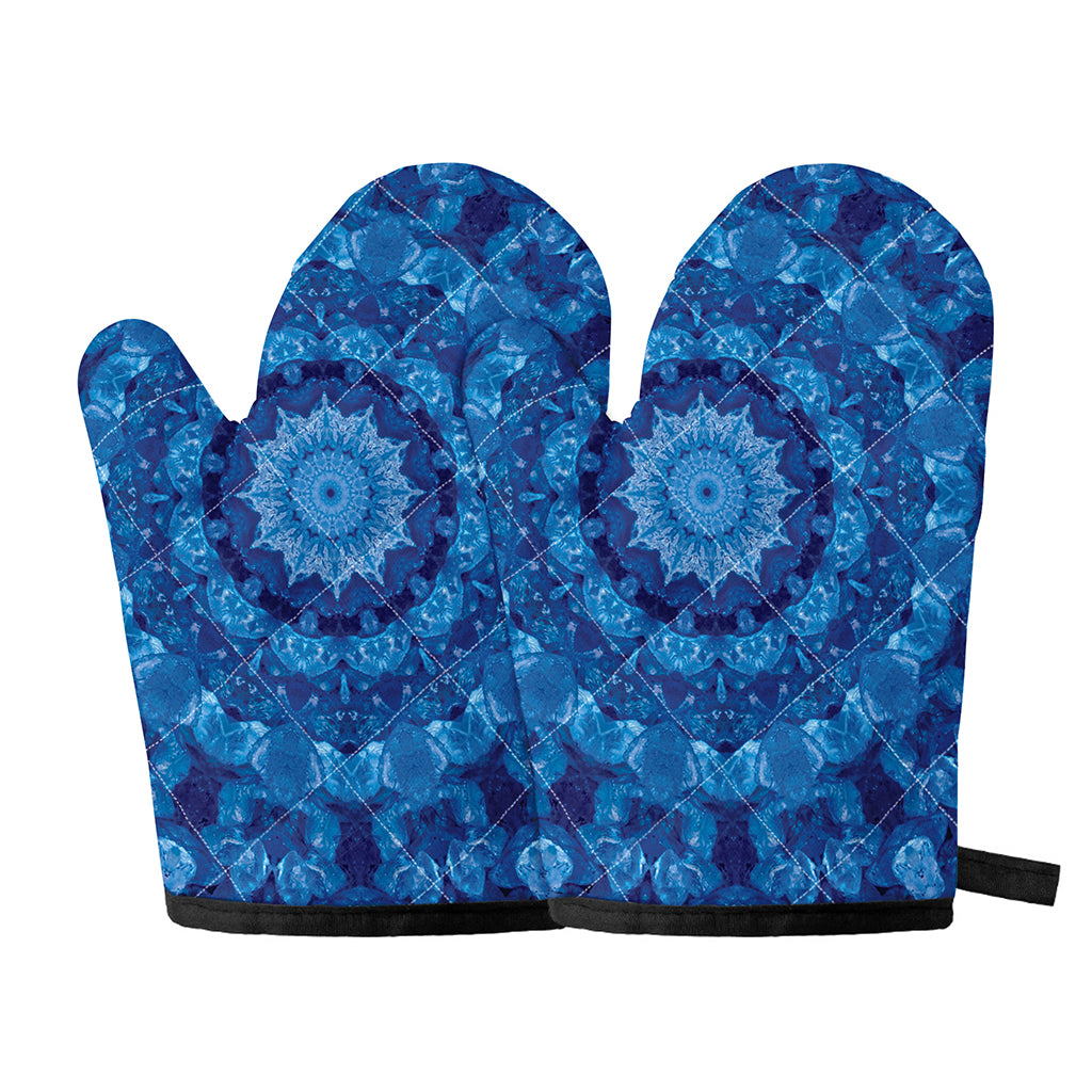 Blue Crystal Kaleidoscope Print Oven Mitts