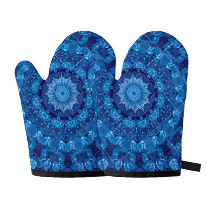 Blue Crystal Kaleidoscope Print Oven Mitts