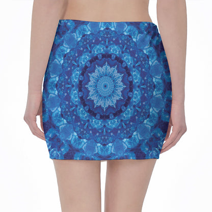 Blue Crystal Kaleidoscope Print Pencil Mini Skirt