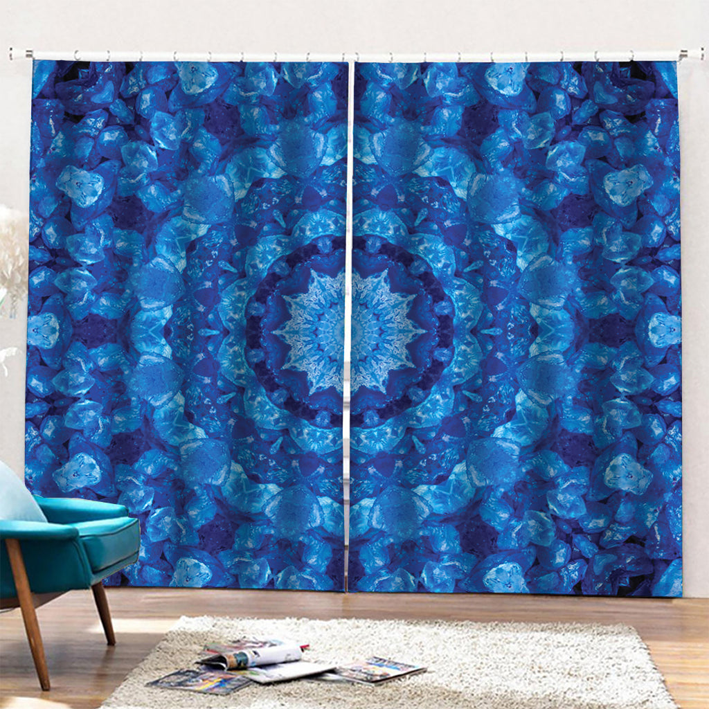 Blue Crystal Kaleidoscope Print Pencil Pleat Curtains