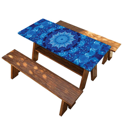 Blue Crystal Kaleidoscope Print Picnic Table Cover