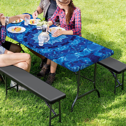 Blue Crystal Kaleidoscope Print Picnic Table Cover