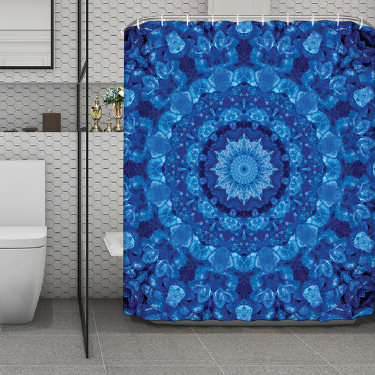 Blue Crystal Kaleidoscope Print Polyester Shower Curtain