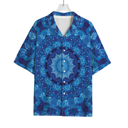 Blue Crystal Kaleidoscope Print Rayon Hawaiian Shirt