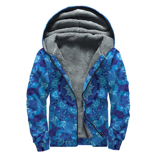 Blue Crystal Kaleidoscope Print Sherpa Lined Zip Up Hoodie