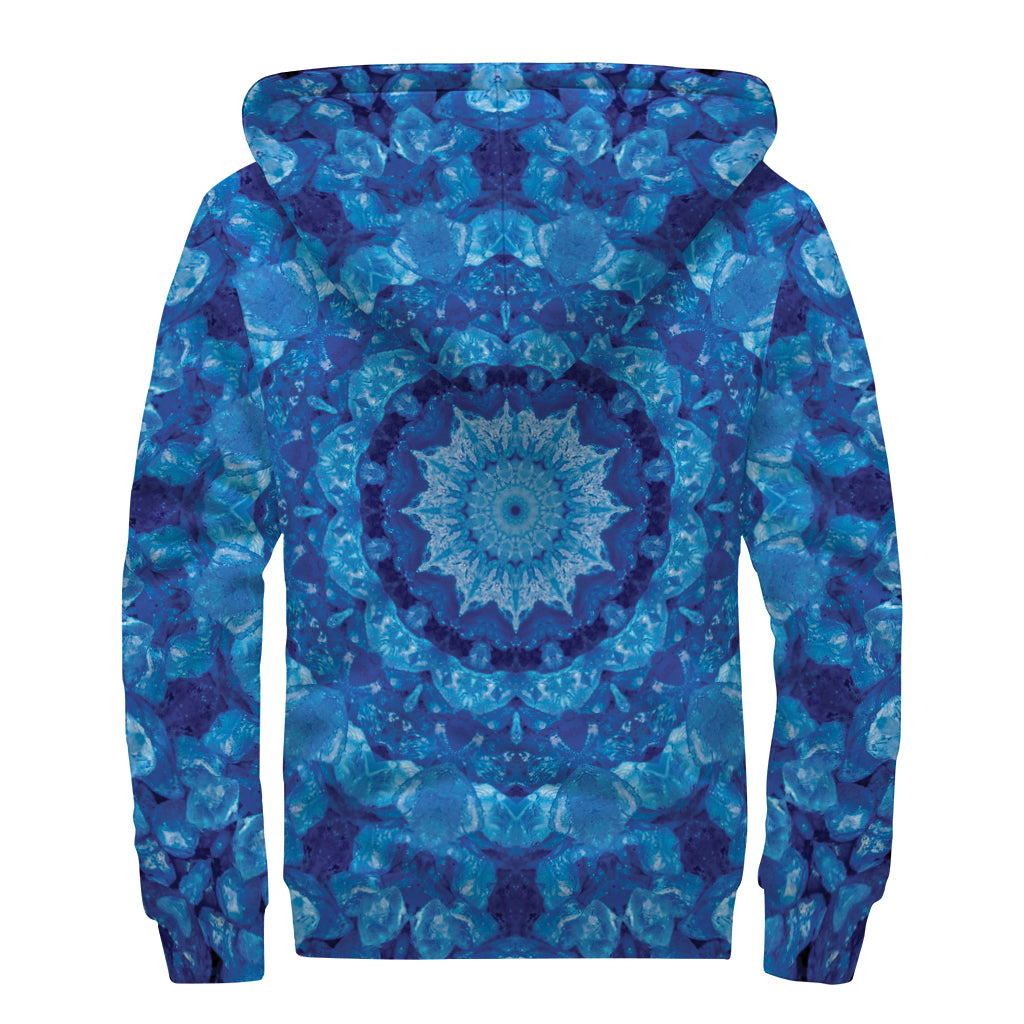 Blue Crystal Kaleidoscope Print Sherpa Lined Zip Up Hoodie