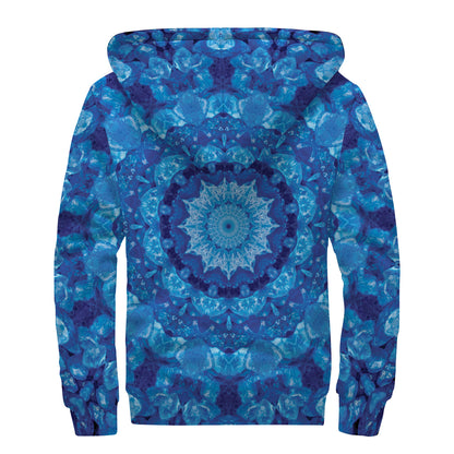 Blue Crystal Kaleidoscope Print Sherpa Lined Zip Up Hoodie
