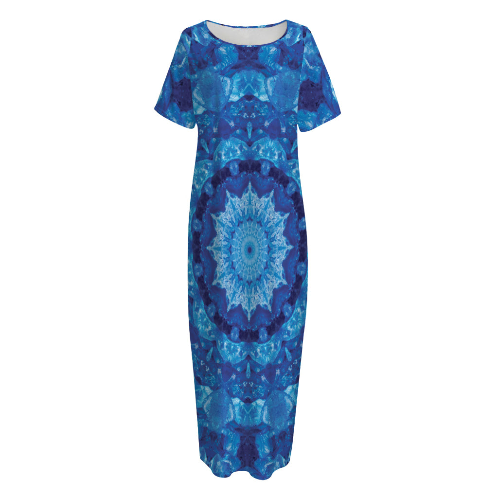 Blue Crystal Kaleidoscope Print Short Sleeve Long Nightdress