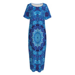 Blue Crystal Kaleidoscope Print Short Sleeve Long Nightdress