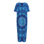 Blue Crystal Kaleidoscope Print Short Sleeve Long Nightdress