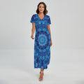 Blue Crystal Kaleidoscope Print Short Sleeve Maxi Dress