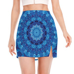 Blue Crystal Kaleidoscope Print Side Slit Mini Skirt