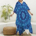 Blue Crystal Kaleidoscope Print Silk V-Neck Kaftan Dress